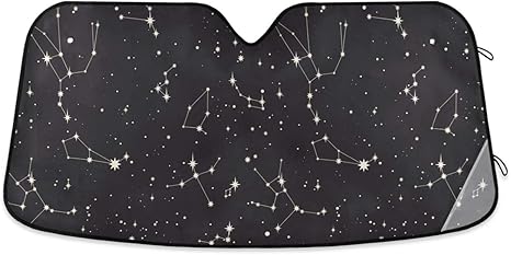 Galaxy Star Constellation Car Windshield Sun Shade Block UV Rays Sun Visor Protector Accordion Folding Sunshade Keep Vehicle Cool & Damage Free, Easy to Use, Fits Windshields of Various Sizes - Aries Car Ornament for men