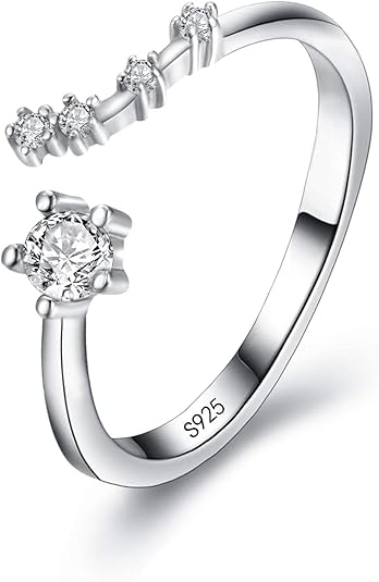 925 Sterling Silver CZ Statement Ring Horoscope Zodiac 12 Constellation Astrology Adjustable Rings for Mom Women Mothers Day/Valentines Day/Birthday/Christmas/Anniversary - Aries Ring for men