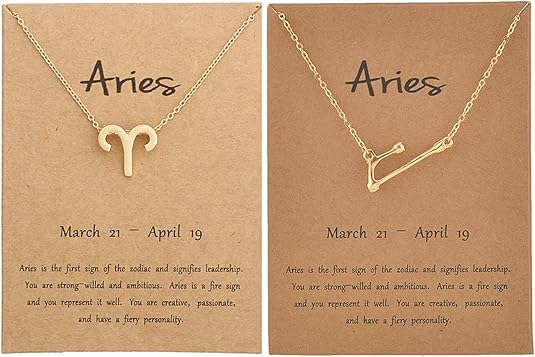 2PCS Zodiac Sign Necklace for Women Stocking Stuffers for Women 12 Constellation Necklace Cz Astrology Zodiac Gift - Aries Necklace for men