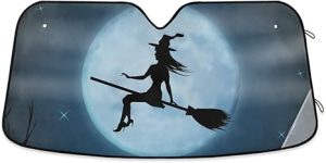 Halloween Witch Moon Star Car Windshield Sun Shade Block UV Rays Sun Visor Protector Accordion Folding Sunshade Keep Vehicle Cool & Damage Free, Easy to Use, Fits Windshields of Various Sizes - Aries Car Ornament for men