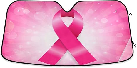 Shiny Breast Cancer Ribbon Car Windshield Sun Shade Block UV Rays Sun Visor Protector Accordion Folding Sunshade Keep Vehicle Cool&Damage Free,Easy to Use,Fits Windshields of Various Sizes - Cancer Car Accessories for men
