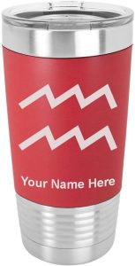 LaserGram 20oz Vacuum Insulated Tumbler Mug, Zodiac Sign Aquarius, Personalized Engraving Included (Silicone Grip, Red) - Aquarius Mug for men