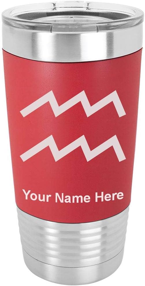 LaserGram 20oz Vacuum Insulated Tumbler Mug, Zodiac Sign Aquarius, Personalized Engraving Included (Silicone Grip, Red) - Aquarius Mug for men