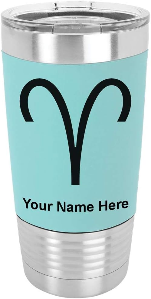 LaserGram 20oz Vacuum Insulated Tumbler Mug, Zodiac Sign Aries, Personalized Engraving Included (Silicone Grip, Teal) - Aries Mug for men