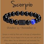 VLINRAS Zodiac Bracelet for Men Women, 8mm 10mm Natural Black Onyx Stone Star Sign Constellation Horoscope Bracelet Gifts - Scorpio Accessories for men
