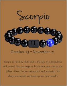 VLINRAS Zodiac Bracelet for Men Women, 8mm 10mm Natural Black Onyx Stone Star Sign Constellation Horoscope Bracelet Gifts - Scorpio Products for men