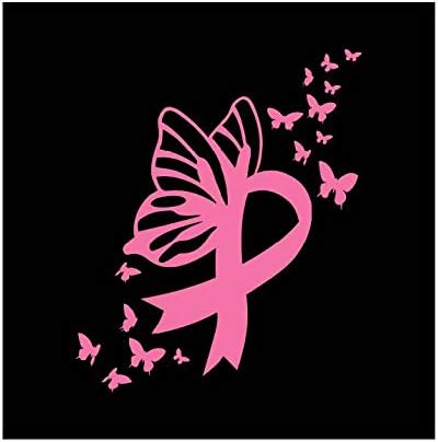 Butterfly Breast Cancer Ribbon Vinyl Decal | Pink | Made in USA by Foxtail Decals | for Car Windows, Tablets, Laptops, Water Bottles, etc. | 3.7 x 4.5 inch - Cancer Car Accessories for men