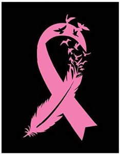Bird Feather Breast Cancer Ribbon Vinyl Decal | Pink | Made in USA by Foxtail Decals | for Car Windows, Tablets, Laptops, Water Bottles, etc. | 2.6 x 4.5 inch - Cancer Car Accessories for men