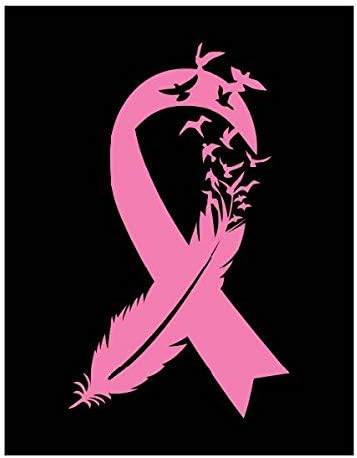 Bird Feather Breast Cancer Ribbon Vinyl Decal | Pink | Made in USA by Foxtail Decals | for Car Windows, Tablets, Laptops, Water Bottles, etc. | 2.6 x 4.5 inch - Cancer Car Accessories for men