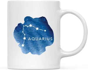 Andaz Press Astrological Zodiac Sign 11oz. Ceramic Coffee Tea Mug Gift, Aquarius Star Constellation, Watercolor Blue, 1-Pack, for Her, Him, Birthday Christmas Horoscope Gift Ideas, Includes Gift Box - Aquarius Mug for men