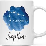Andaz Press Astrological Zodiac Sign 11oz. Ceramic Coffee Tea Mug Gift, Aquarius Star Constellation, Watercolor Blue, Custom Name, 1-Pack, for Her, Him, Birthday Christmas Horoscope, Includes Gift Box - Aquarius Mug for men