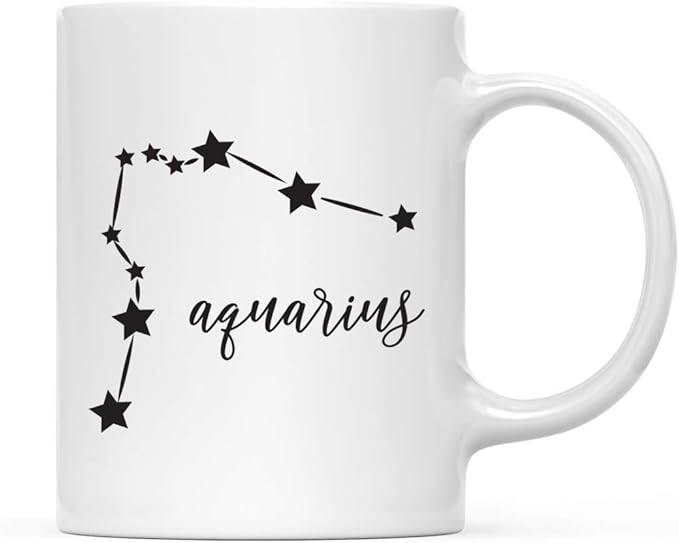Andaz Press Astrological Zodiac Sign 11oz. Ceramic Coffee Tea Mug Gift, Aquarius Star Constellation, Minimalistic Black, 1-Pack, Birthday, Christmas, Horoscope Gift Ideas, Gift Box - Aquarius Mug for men