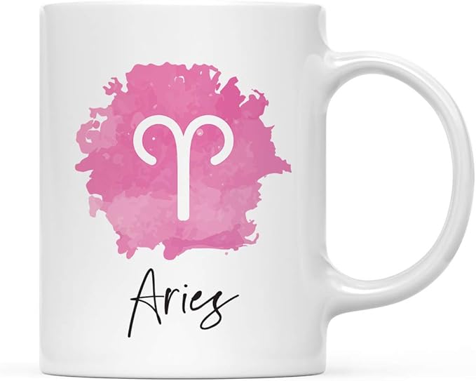 Andaz Press Astrological Zodiac Sign 11oz. Ceramic Coffee Tea Mug Gift, Aries Sign Symbol, Pink Watercolor Design, 1-Pack, Birthday, Christmas, Horoscope Gift Ideas, Gift Box - Aries Mug for men