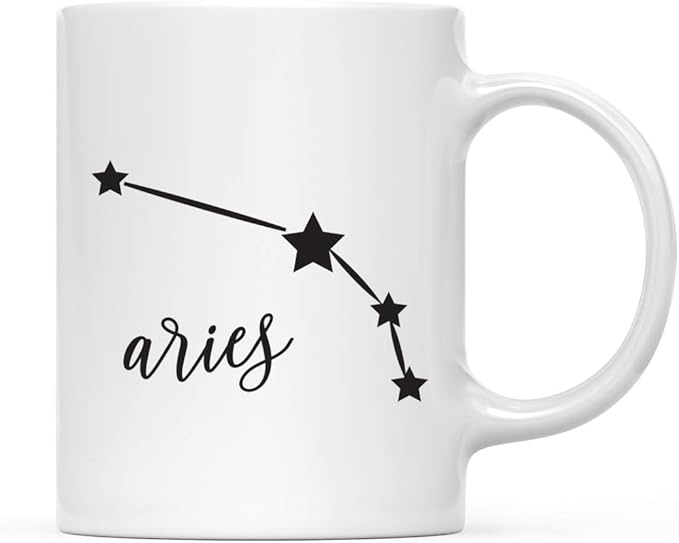 Andaz Press Astrological Zodiac Sign 11oz. Ceramic Coffee Tea Mug Gift, Aries Star Constellation, Minimalistic Black, 1-Pack, Birthday, Christmas, Horoscope Gift Ideas, Gift Box - Aries Mug for men