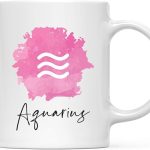 Andaz Press Astrological Zodiac Sign 11oz. Ceramic Coffee Tea Mug Gift, Aquarius Sign Symbol, Pink Watercolor Design, 1-Pack, Birthday, Christmas, Horoscope Gift Ideas, Gift Box - Aquarius Mug for men