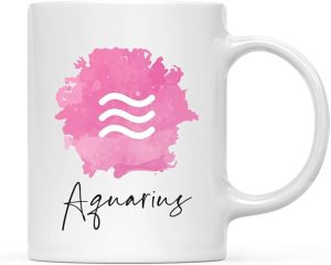 Andaz Press Astrological Zodiac Sign 11oz. Ceramic Coffee Tea Mug Gift, Aquarius Sign Symbol, Pink Watercolor Design, 1-Pack, Birthday, Christmas, Horoscope Gift Ideas, Gift Box - Aquarius Mug for men
