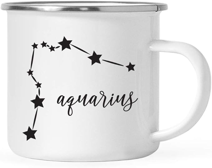 Andaz Press Astrological Zodiac Sign 11oz. Stainless Steel Campfire Coffee Tea Mug Gift, Aquarius Star Constellation, Minimalistic Black, 1-Pack, Birthday, Christmas, Horoscope Gift Ideas, Gift Box - Aquarius Mug for men