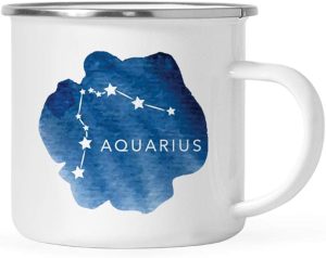 Andaz Press Astrological Zodiac Sign 11oz. Stainless Steel Campfire Coffee Tea Mug Gift, Aquarius Star Constellation, Watercolor Blue, 1-Pack, for Her, Him, Birthday Christmas Horoscope, Gift Box - Aquarius Mug for men
