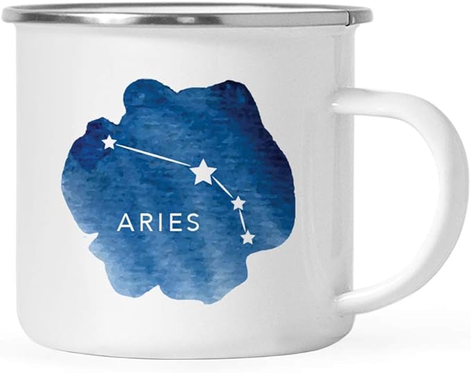 Andaz Press Astrological Zodiac Sign 11oz. Stainless Steel Campfire Coffee Tea Mug Gift, Aries Star Constellation, Watercolor Blue, 1-Pack, for Her, Him, Birthday Christmas Horoscope, Gift Box - Aries Mug for men