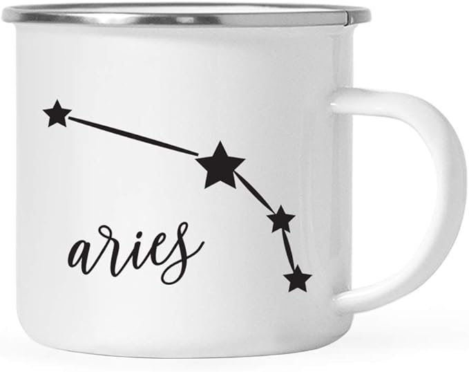 Andaz Press Astrological Zodiac Sign 11oz. Stainless Steel Campfire Coffee Tea Mug Gift, Aries Star Constellation, Minimalistic Black, 1-Pack, Birthday, Christmas, Horoscope Gift Ideas, Gift Box - Aries Mug for men