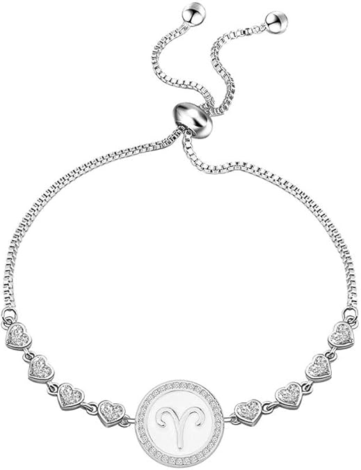 Zodiac Sign Bracelet Twelve Constellations Gift Silver Bracelet Horoscope Gift Birthday Gifts for Women - Aries Bracelet for men