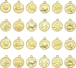 Tupalizy 24PCS Zodiac Sign Charms Bulk for Necklaces Bracelets Keychain Earrings Jewelry Making Chokers Vintage Round 12 Constellation Pendants for DIY Craft Birthday Christmas Gifts - Pisces for men