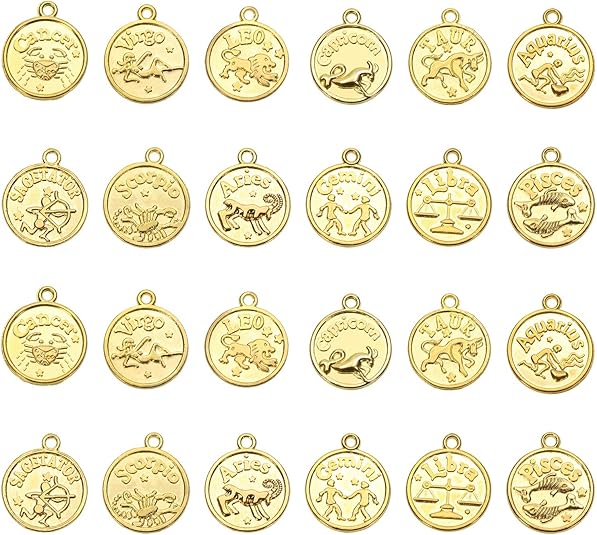 Tupalizy 24PCS Zodiac Sign Charms Bulk for Necklaces Bracelets Keychain Earrings Jewelry Making Chokers Vintage Round 12 Constellation Pendants for DIY Craft Birthday Christmas Gifts - Pisces for men