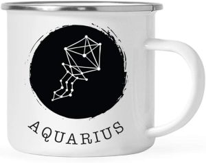 Andaz Press Astrological Zodiac Sign 11oz. Stainless Steel Campfire Coffee Tea Mug Gift, Aquarius Sign Symbol, Geometric Design, 1-Pack, Birthday, Christmas, Horoscope Gift Ideas, Gift Box - Aquarius Mug for men