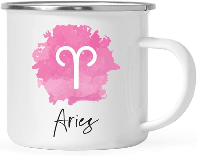 Andaz Press Astrological Zodiac Sign 11oz. Stainless Steel Campfire Coffee Tea Mug Gift, Aries Sign Symbol, Pink Watercolor Design, 1-Pack, Birthday, Christmas, Horoscope Gift Ideas, Gift Box - Aries Mug for men