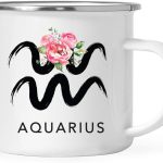 Andaz Press Astrological Zodiac Sign 11oz. Stainless Steel Campfire Coffee Tea Mug Gift, Aquarius Sign Symbol, Floral Brushed Stroke Design, 1-Pack, Birthday, Christmas, Horoscope Gift Ideas, Gift Box - Aquarius Mug for men