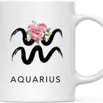 Andaz Press Astrological Zodiac Sign 11oz. Ceramic Coffee Tea Mug Gift, Aquarius Sign Symbol, Floral Brushed Stroke Design, 1-Pack, Birthday, Christmas, Horoscope Gift Ideas, Gift Box - Aquarius Mug for men