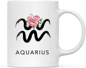 Andaz Press Astrological Zodiac Sign 11oz. Ceramic Coffee Tea Mug Gift, Aquarius Sign Symbol, Floral Brushed Stroke Design, 1-Pack, Birthday, Christmas, Horoscope Gift Ideas, Gift Box - Aquarius Mug for men