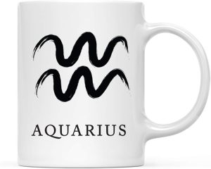 Andaz Press Astrological Zodiac Sign 11oz. Ceramic Coffee Tea Mug Gift, Aquarius Sign Symbol, Brushed Stroke Design, 1-Pack, Birthday, Christmas, Horoscope Gift Ideas, Gift Box - Aquarius Mug for men