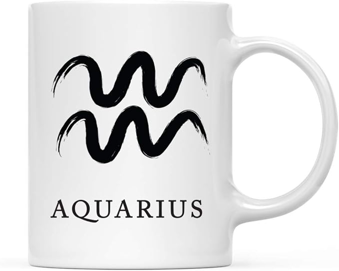 Andaz Press Astrological Zodiac Sign 11oz. Ceramic Coffee Tea Mug Gift, Aquarius Sign Symbol, Brushed Stroke Design, 1-Pack, Birthday, Christmas, Horoscope Gift Ideas, Gift Box - Aquarius Mug for men