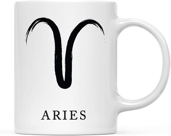 Andaz Press Astrological Zodiac Sign 11oz. Ceramic Coffee Tea Mug Gift, Aries Sign Symbol, Brushed Stroke Design, 1-Pack, Birthday, Christmas, Horoscope Gift Ideas, Gift Box - Aries Mug for men