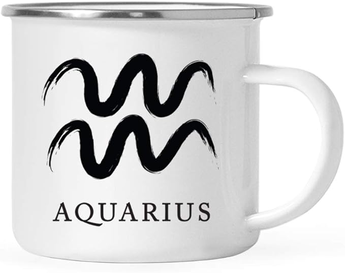 Andaz Press Astrological Zodiac Sign 11oz. Stainless Steel Campfire Coffee Tea Mug Gift, Aquarius Sign Symbol, Brushed Stroke Design, 1-Pack, Birthday, Christmas, Horoscope Gift Ideas, Gift Box - Aquarius Mug for men