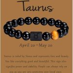 VLINRAS Zodiac Bracelet for Men Women, 8mm 10mm Natural Black Onyx Stone Star Sign Constellation Horoscope Bracelet Gifts - Taurus Products for men