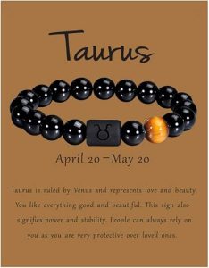 VLINRAS Zodiac Bracelet for Men Women, 8mm 10mm Natural Black Onyx Stone Star Sign Constellation Horoscope Bracelet Gifts - Taurus Products for men