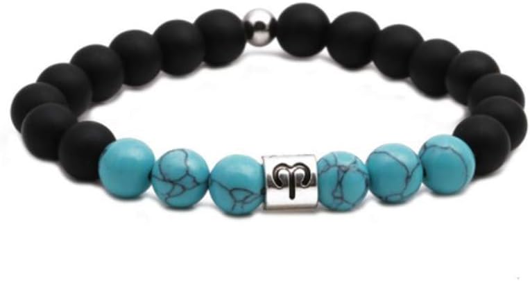 12 Constellations Zodiac Signs Turquoise Beaded Bracelets for Women Men Birthday Friendship Elastic Stretch Wrist Bracelets - Aries Bracelet for men