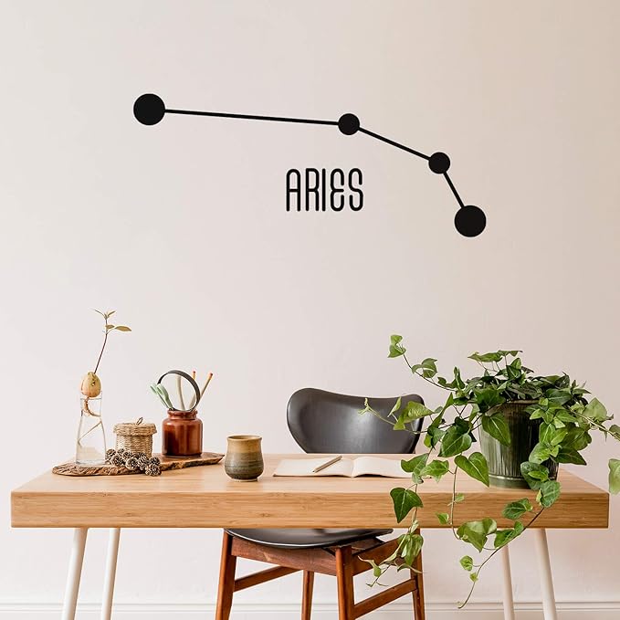 Vinyl Wall Art Decal - Aries - 17" x 41" - Astrology Zodiac Sign Modern Inspirational Quote Sticker for Bedroom Living Room Home Office Constellation Decor (Black) - Aries Sticker for men