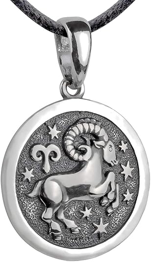 Zodiac Sign Pendant Necklace 925 Sterling Silver Horoscope Medallion Coin Disc Choker Charm Constellation Astrology Jewelry for Men Women - Aries for men