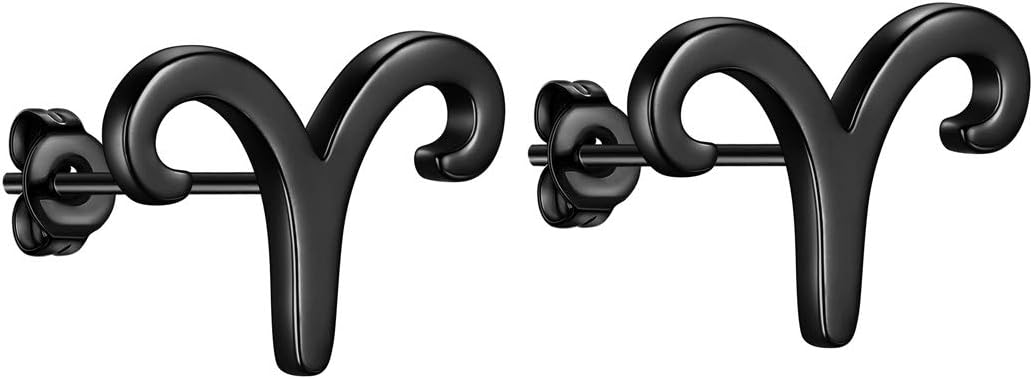 Horoscope Zodiac Stud Earrings 12 Constellation Astrology 18K Gold/Silver/Black Gun Plated Little Ear Stud for Women Men Teen Jewelry Gift KE0068 - Aries Earrings for men