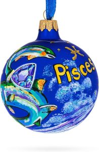 Pisces Zodiac Horoscope Sign Glass Ball Christmas Ornament 3.25 Inches - Pisces Home Decor for men