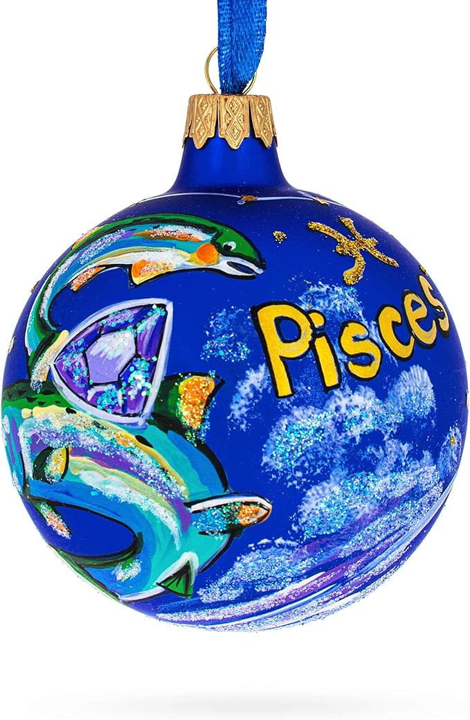 Pisces Zodiac Horoscope Sign Glass Ball Christmas Ornament 3.25 Inches - Pisces Home Decor for men