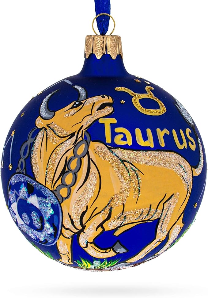 Taurus Zodiac Horoscope Sign Glass Ball Christmas Ornament 3.25 Inches - Taurus for men