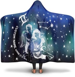 Personalized Gemini Horoscope Zodiac Star Sign Throw Blanket, Hooded Blanket for Teens and Adults (Microfiber Fleece, Youth (60 in x 40 in)) - Gemini Blanket for men