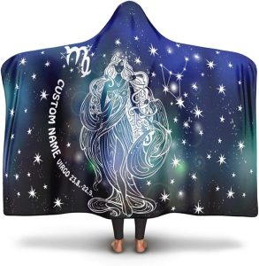 Personalized Virgo Horoscope Zodiac Star Sign Throw Blanket, Hooded Blanket for Teens and Adults (Microfiber Fleece, Adult (80 in x 55 in)) - Virgo Blanket for men