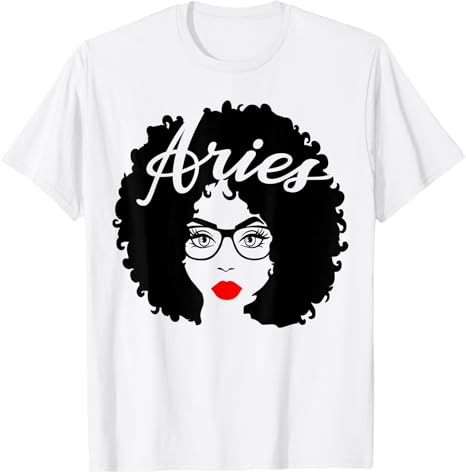 Black Queen Birthday Gifts Red Lips Afro Diva Aries Zodiac T-Shirt - Aries T-Shirt for men
