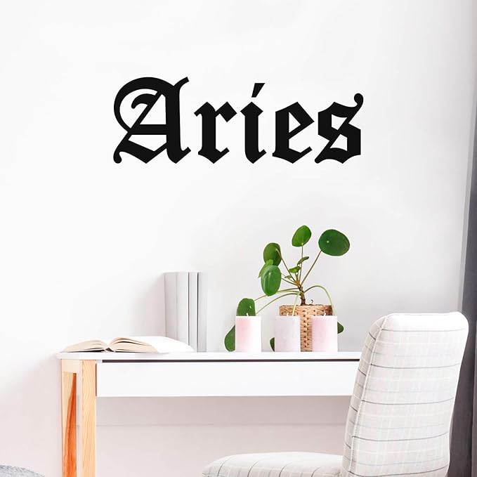 Vinyl Wall Art Decal - Aries - 10" x 29" - Zodiac Signs Gothic Modern Inspirational Astrology Quote Sticker for Bedroom Living Room Closet Home Office Dorm Room Decor (Black, Aries) - Aries Sticker for men