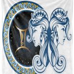 Ambesonne Zodiac Throw Blanket, Gemini Motif Women Future Celestial Information Cosmos Theme Constellation, Flannel Fleece Accent Piece Soft Couch Cover for Adults, 50" x 70", Multicolor - Gemini Blanket for men